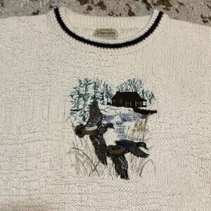 Vintage St Johns Bay Duck Log Cabin Knit Sweater Size 2XL Made in USA